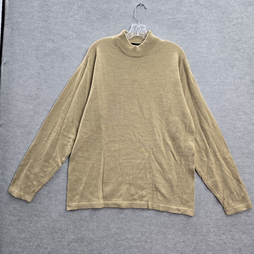 Claiborne Men Sweater XL Beige 100% Merino Wool Long Sleeve Mock Neck READ